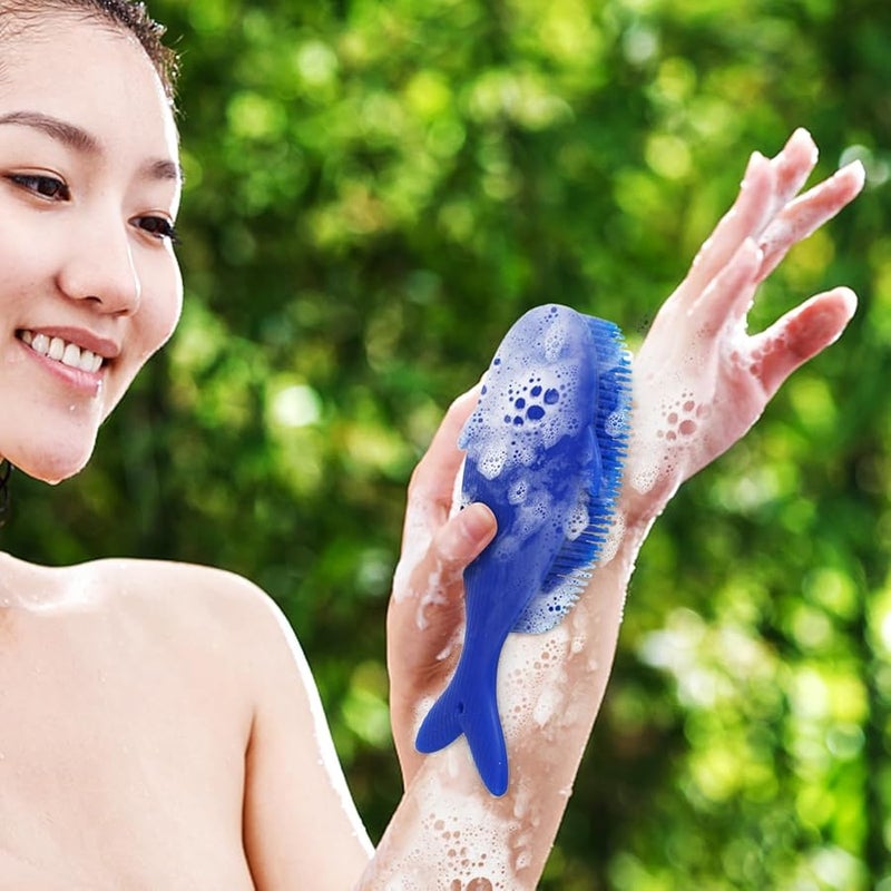 Whale Shaped Silicone Bath Scrubber 2 in 1 Exfoliating Brush Reusable Loofah For Shower - Image 5